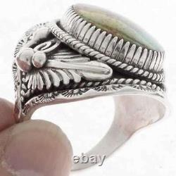 NAVAJO Natural # 8 Spiderweb Turquoise Men's Ring Silver Big Boy Sizes 9 to 13