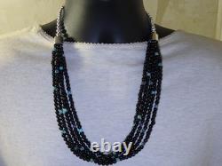 NAVAJO PEARLS Black Quartz NATURAL TURQUOISE Sterling Silver 22-26115g NECKLACE