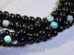 NAVAJO PEARLS Black Quartz NATURAL TURQUOISE Sterling Silver 22-26115g NECKLACE