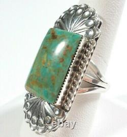 NAVAJO RUNNING BEAR 925 ELONGATED ETCHED ROYSTON TURQUOISE SIZE 9 RING 16.2g