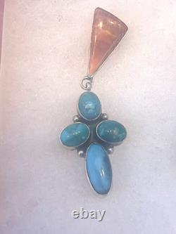 NAVAJO STERLING SILVER TURQUOISE OYSTER NATIVE AMERICAN INDIAN EARRINGS C. Wylle