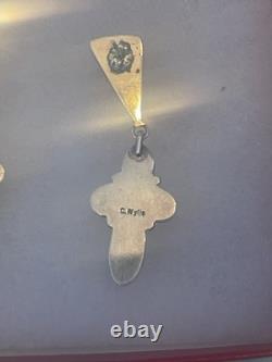 NAVAJO STERLING SILVER TURQUOISE OYSTER NATIVE AMERICAN INDIAN EARRINGS C. Wylle