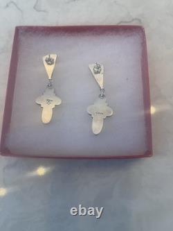 NAVAJO STERLING SILVER TURQUOISE OYSTER NATIVE AMERICAN INDIAN EARRINGS C. Wylle