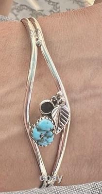 NAVAJO Sterling Silver Turquoise Etched Cuff Bracelet Southwest Native American