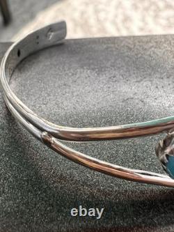 NAVAJO Sterling Silver Turquoise Etched Cuff Bracelet Southwest Native American