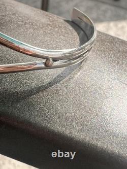 NAVAJO Sterling Silver Turquoise Etched Cuff Bracelet Southwest Native American