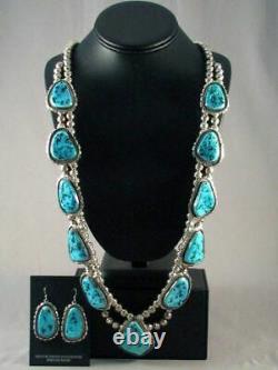 NEW 33 inch Native American Navajo Turquoise Necklace + Earrings Richard Curley
