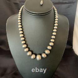 Native Amer Navajo Pearls Grad Sterling Silver Round Seamless Bead Necklace 18