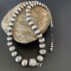 Native Amer Navajo Pearls Grad Sterling Silver Round Seamless Bead Necklace 18