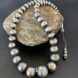 Native Amer Navajo Pearls Grad Sterling Silver Round Seamless Bead Necklace 18