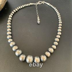 Native Amer Navajo Pearls Grad Sterling Silver Round Seamless Bead Necklace 18