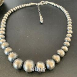 Native Amer Navajo Pearls Grad Sterling Silver Round Seamless Bead Necklace 18