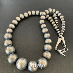 Native Amer Navajo Pearls Grad Sterling Silver Round Seamless Bead Necklace 18