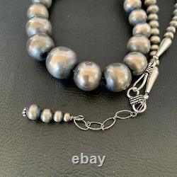 Native Amer Navajo Pearls Grad Sterling Silver Round Seamless Bead Necklace 18