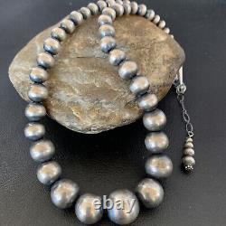 Native Amer Navajo Pearls Grad Sterling Silver Round Seamless Bead Necklace 19