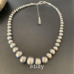 Native Amer Navajo Pearls Grad Sterling Silver Round Seamless Bead Necklace 19