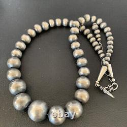 Native Amer Navajo Pearls Grad Sterling Silver Round Seamless Bead Necklace 19