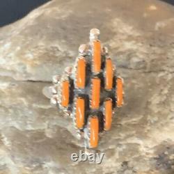 Native Amer Navajo Sterling Silver Orange Spiny Oyster Cluster Ring Sz 8.5 11924