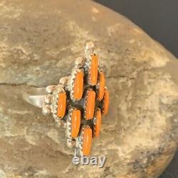 Native Amer Navajo Sterling Silver Orange Spiny Oyster Cluster Ring Sz 8.5 11924