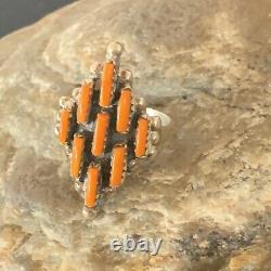 Native Amer Navajo Sterling Silver Orange Spiny Oyster Cluster Ring Sz 8.5 11924