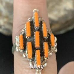 Native Amer Navajo Sterling Silver Orange Spiny Oyster Cluster Ring Sz 8.5 11924