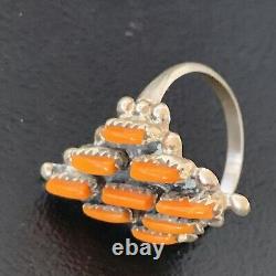 Native Amer Navajo Sterling Silver Orange Spiny Oyster Cluster Ring Sz 8.5 11924