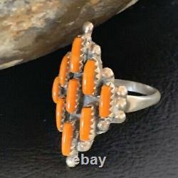 Native Amer Navajo Sterling Silver Orange Spiny Oyster Cluster Ring Sz 8.5 11924