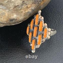 Native Amer Navajo Sterling Silver Orange Spiny Oyster Cluster Ring Sz 8.5 11924