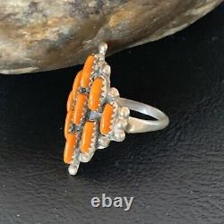 Native Amer Navajo Sterling Silver Orange Spiny Oyster Cluster Ring Sz 8.5 11924