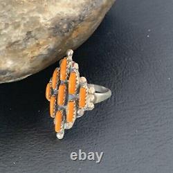 Native Amer Navajo Sterling Silver Orange Spiny Oyster Cluster Ring Sz 8.5 11924