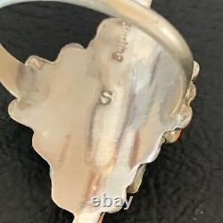 Native Amer Navajo Sterling Silver Orange Spiny Oyster Cluster Ring Sz 8.5 11924