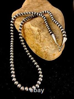 Native American 4mm Sterling Silver Navajo Pearls 26 Hook & Eye Cone Necklace