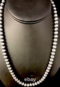 Native American 5mm Sterling Silver Beads Navajo 20 Hook & Eye Cone Necklace