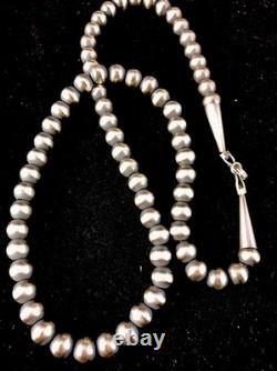 Native American 5mm Sterling Silver Beads Navajo 20 Hook & Eye Cone Necklace