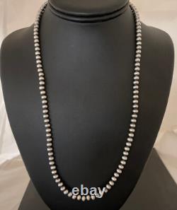 Native American 5mm Sterling Silver Beads Navajo 21 Hook & Eye Cone Necklace