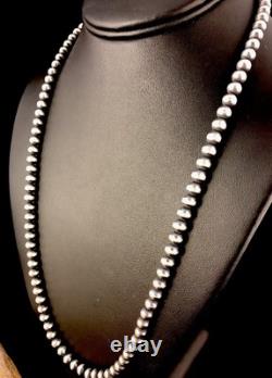 Native American 5mm Sterling Silver Beads Navajo 24 Hook & Eye Cone Necklace
