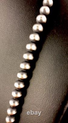 Native American 5mm Sterling Silver Beads Navajo 24 Hook & Eye Cone Necklace