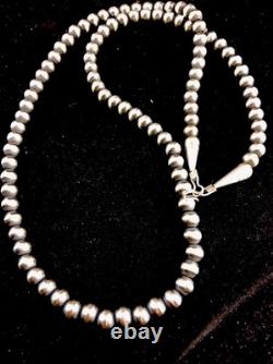 Native American 5mm Sterling Silver Beads Navajo 24 Hook & Eye Cone Necklace