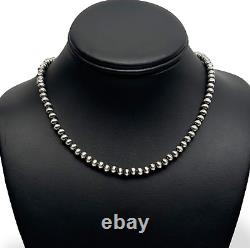 Native American 6mm Sterling Silver Navajo Pearls 16 Hook & Eye Cone Necklace