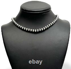 Native American 7mm Sterling Silver Navajo Pearls 15 Hook & Eye Cone Necklace