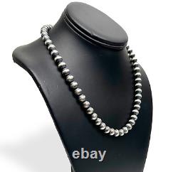 Native American 7mm Sterling Silver Navajo Pearls 15 Hook & Eye Cone Necklace