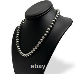 Native American 7mm Sterling Silver Navajo Pearls 15 Hook & Eye Cone Necklace