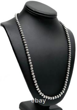 Native American 7mm Sterling Silver Navajo Pearls 24 Single Strand Necklace
