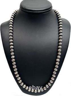 Native American 8mm Sterling Silver Beads Navajo 24 Hook & Eye Cone Necklace