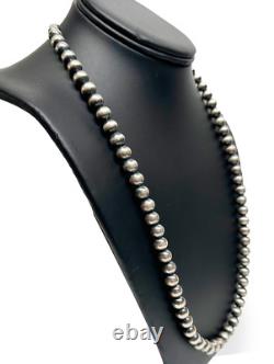 Native American 8mm Sterling Silver Beads Navajo 24 Hook & Eye Cone Necklace