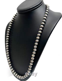 Native American 8mm Sterling Silver Beads Navajo 24 Hook & Eye Cone Necklace