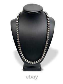 Native American 8mm Sterling Silver Beads Navajo 24 Hook & Eye Cone Necklace