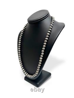 Native American 8mm Sterling Silver Beads Navajo 24 Hook & Eye Cone Necklace