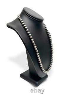 Native American 8mm Sterling Silver Beads Navajo 24 Hook & Eye Cone Necklace