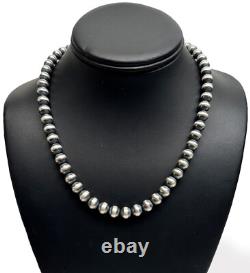 Native American 8mm Sterling Silver Navajo Pearls 17 Single Strand Necklace